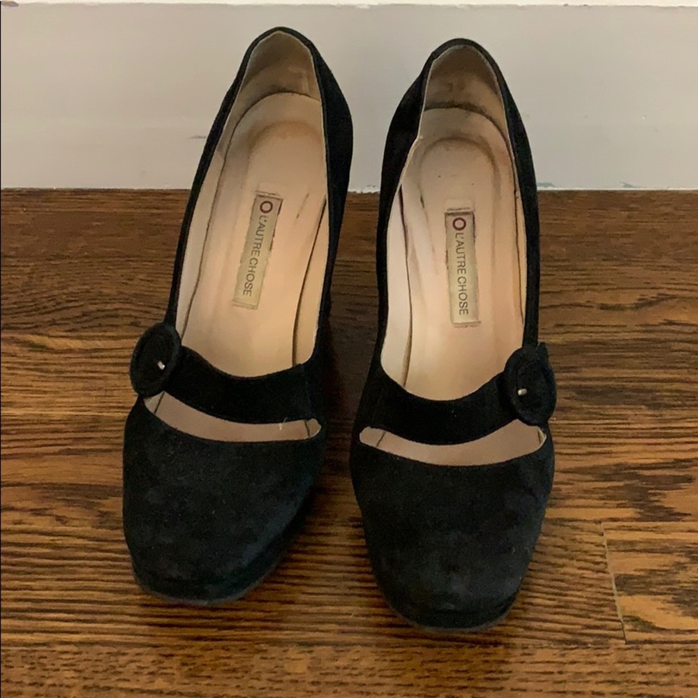 Black Suede Mary Jane Wedges